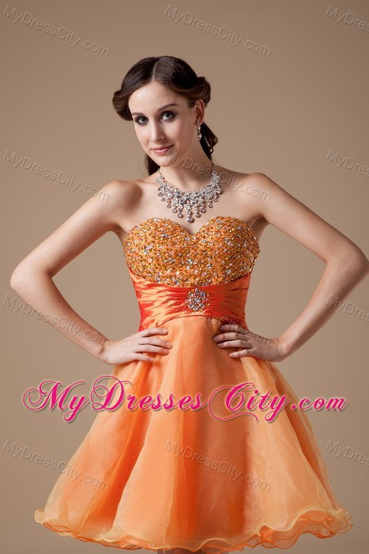 Orange Sweetheart Beading Organza Mini-length Cocktail Evening Dress