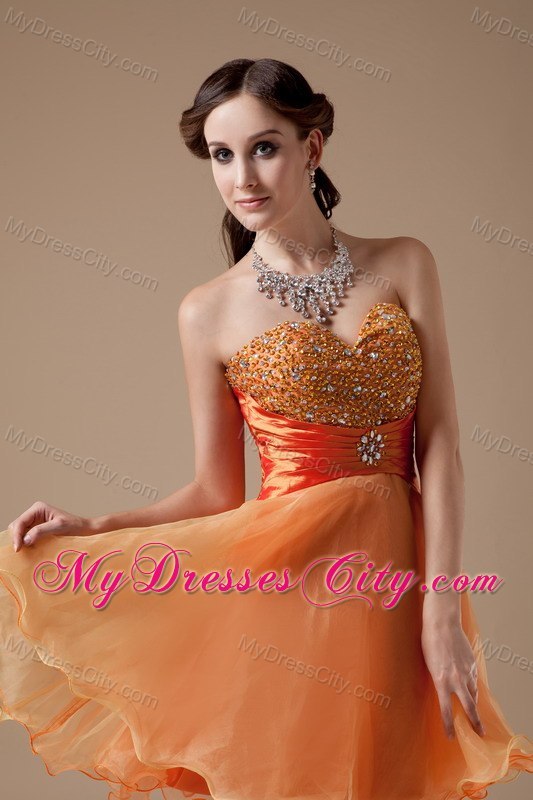 Orange Sweetheart Beading Organza Mini-length Cocktail Evening Dress