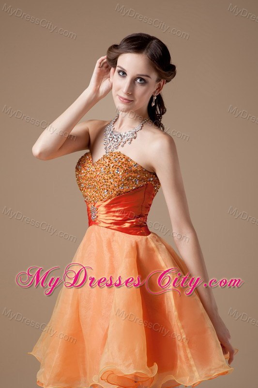 Orange Sweetheart Beading Organza Mini-length Cocktail Evening Dress