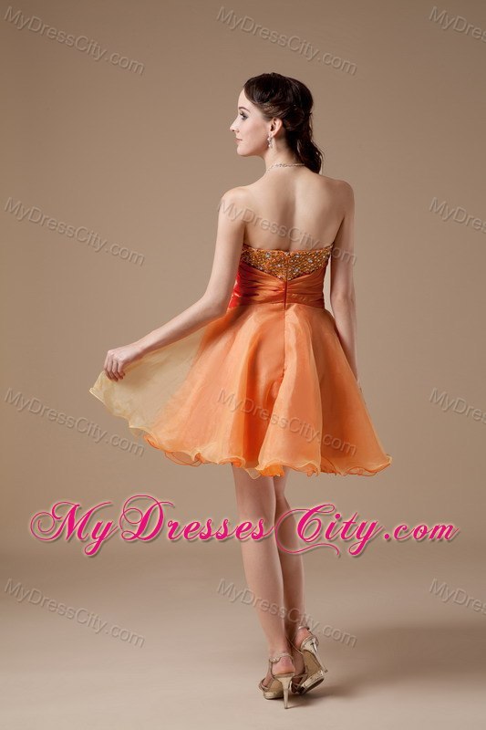 Orange Sweetheart Beading Organza Mini-length Cocktail Evening Dress