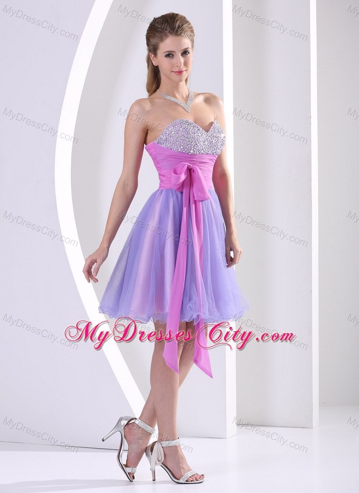 Cheap Beaded Sweetheart Bowknot Organza Cocktail Dress for Prom