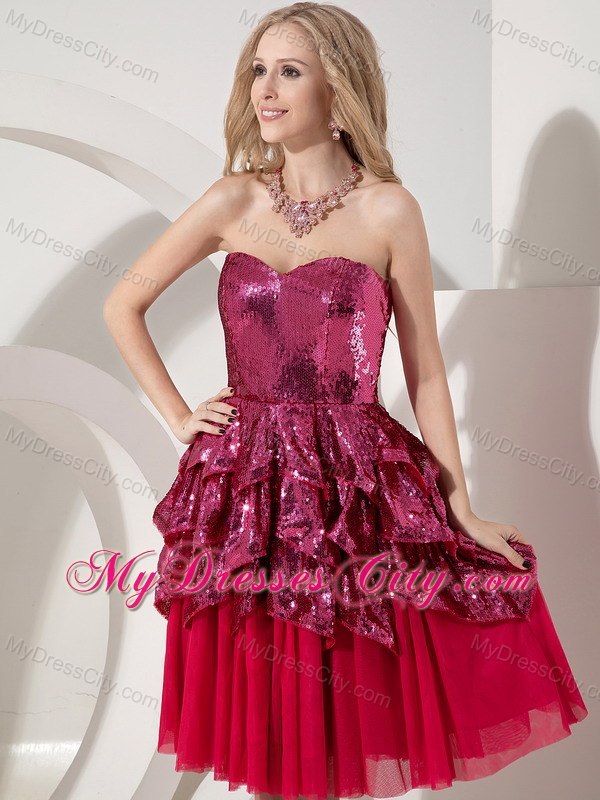 Sweetheart Sequin Knee-length Layered Cocktail Party Dresses