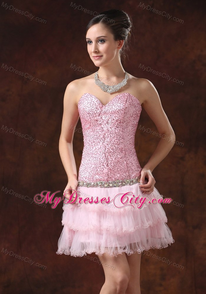 Sequin and Tulle Pink Sweetheart 2013 Prom Cocktail Dress for Girl