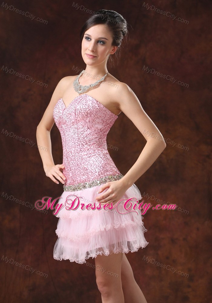 Sequin and Tulle Pink Sweetheart 2013 Prom Cocktail Dress for Girl