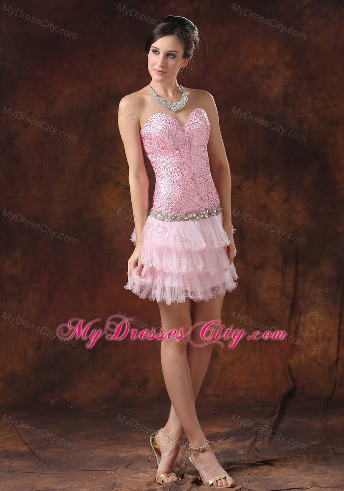 Sequin and Tulle Pink Sweetheart 2013 Prom Cocktail Dress for Girl