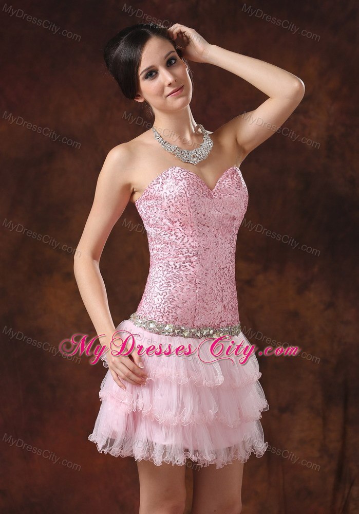 Sequin and Tulle Pink Sweetheart 2013 Prom Cocktail Dress for Girl