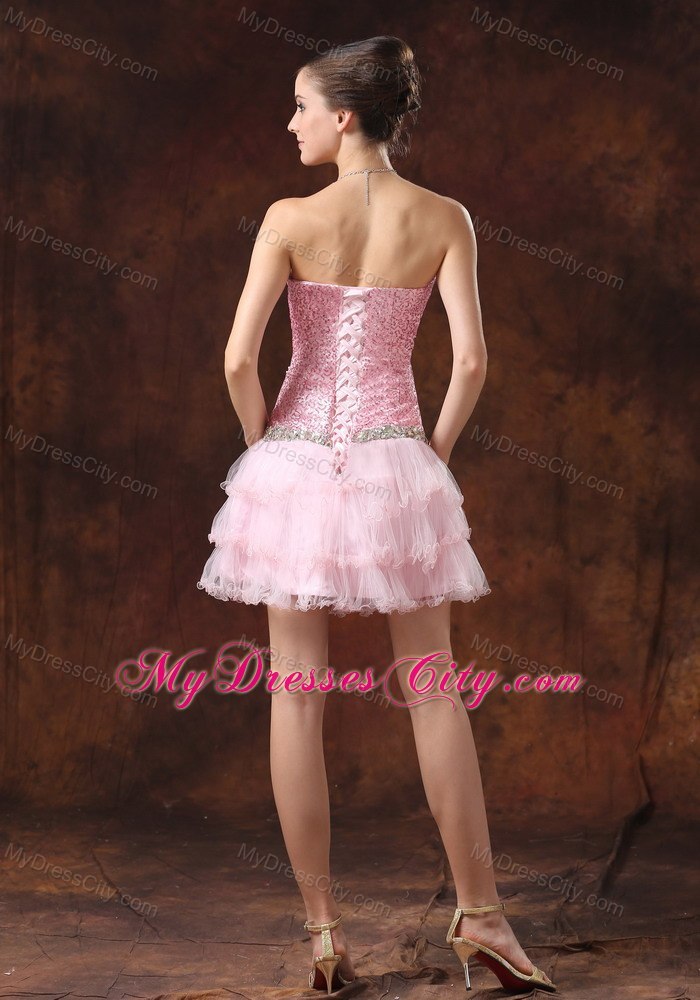 Sequin and Tulle Pink Sweetheart 2013 Prom Cocktail Dress for Girl