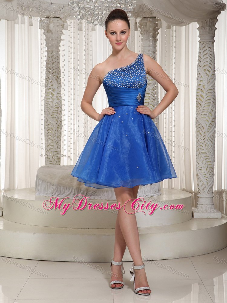 Royal Blue One Shoulder Cocktails Dresses with Beading For Party