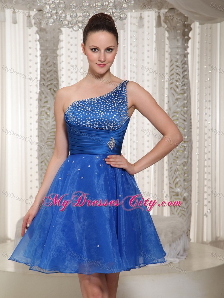 Royal Blue One Shoulder Cocktails Dresses with Beading For Party