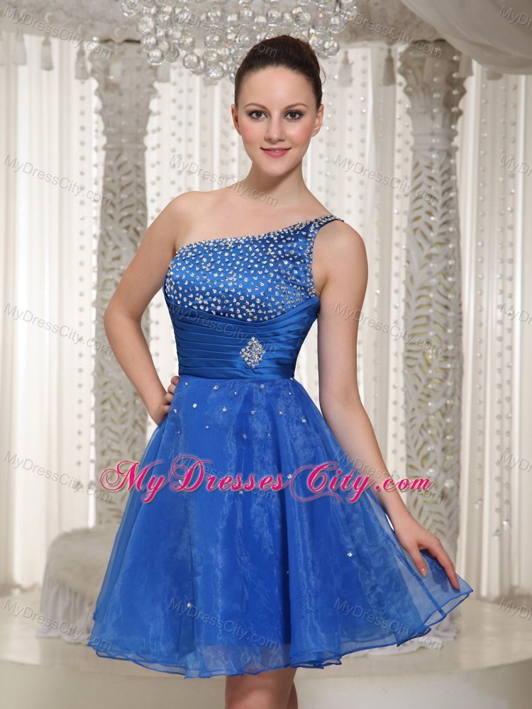 Royal Blue One Shoulder Cocktails Dresses with Beading For Party