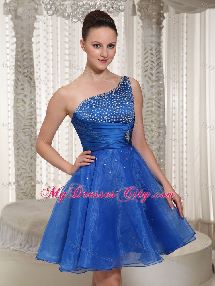 Royal Blue One Shoulder Cocktails Dresses with Beading For Party