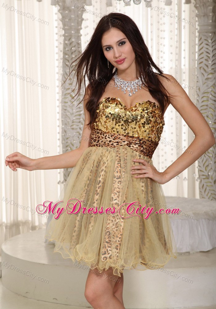 Popular Sweetheart Gold Organza Evening Cocktail Dress with Sequins