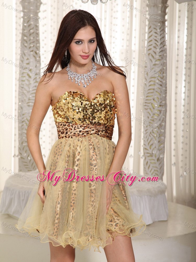 Popular Sweetheart Gold Organza Evening Cocktail Dress with Sequins