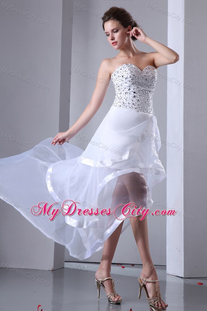 White Sweetheart High-low Cocktail Dress for Prom with Beading