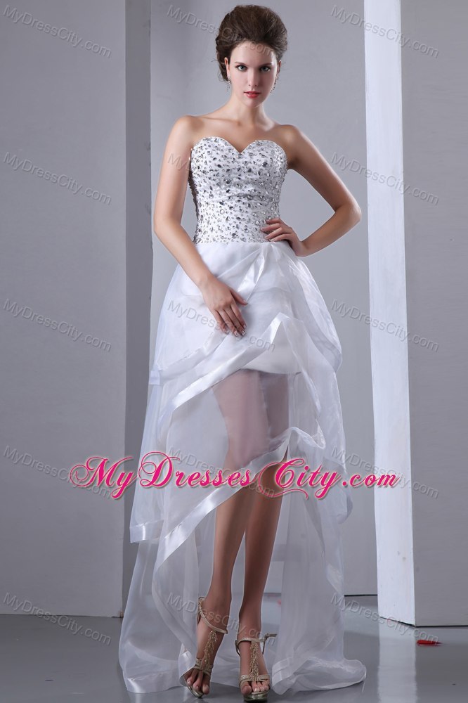 White Sweetheart High-low Cocktail Dress for Prom with Beading