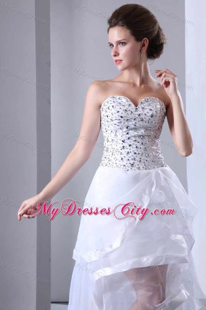 White Sweetheart High-low Cocktail Dress for Prom with Beading