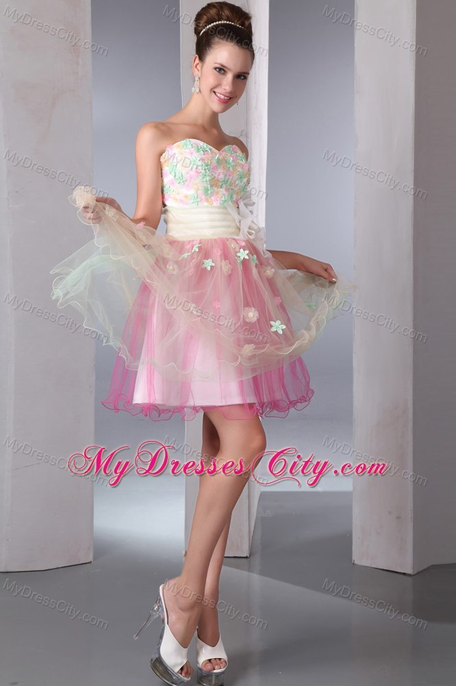 Colorful A-line Sweetheart Organza Appliques Cocktail Dress 2013