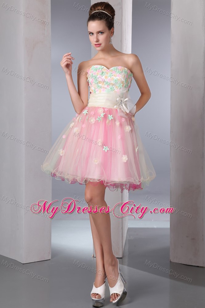 Colorful A-line Sweetheart Organza Appliques Cocktail Dress 2013