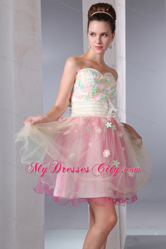 Colorful A-line Sweetheart Organza Appliques Cocktail Dress 2013