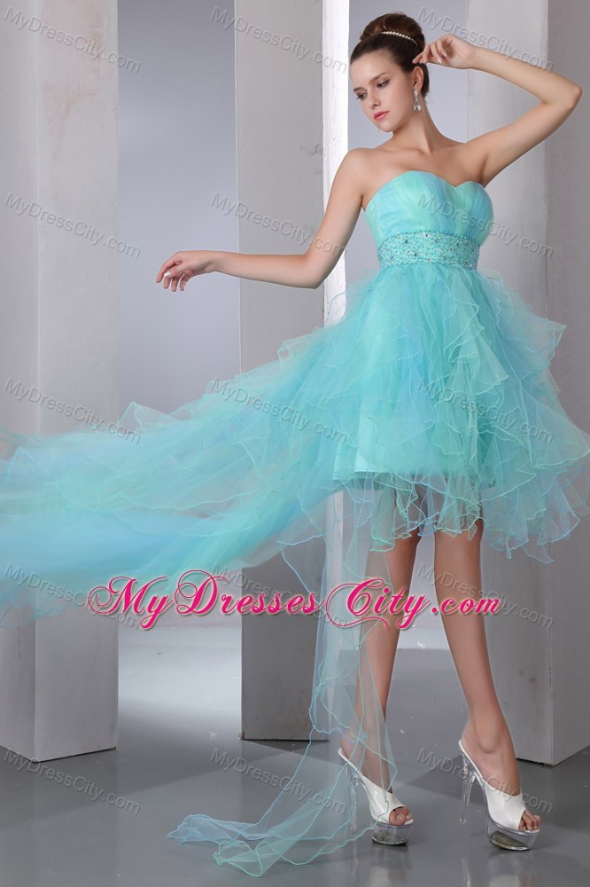 Aqua Blue Sweetheart High-low Cocktail Party Dresses with Organza