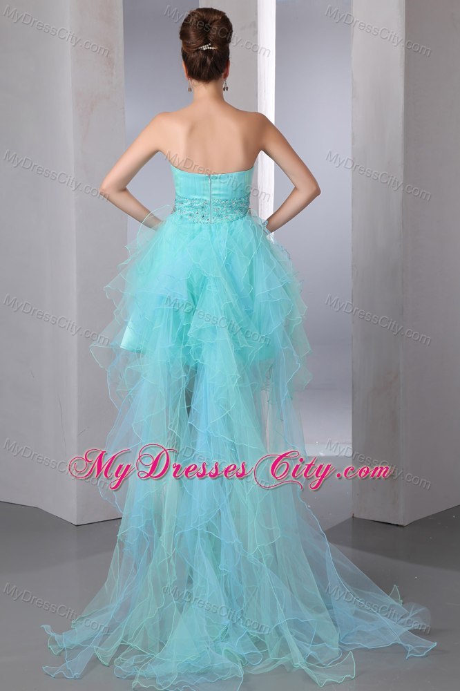 Aqua Blue Sweetheart High-low Cocktail Party Dresses with Organza