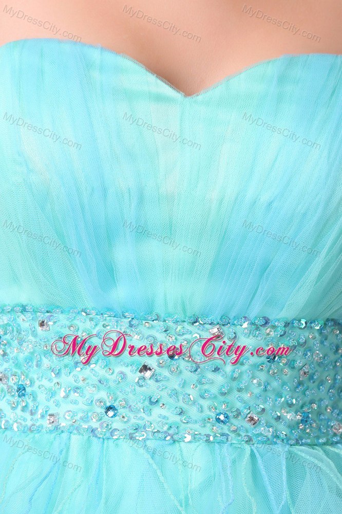 Aqua Blue Sweetheart High-low Cocktail Party Dresses with Organza