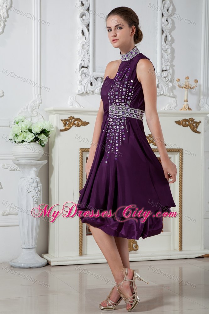 Eggplant Purple Asymmetrical Girls Cocktail Dresses with Beading