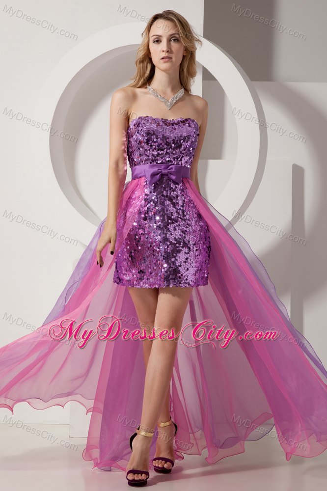 Multi-color Column Organza High-low Cocktail Dress with Sequins