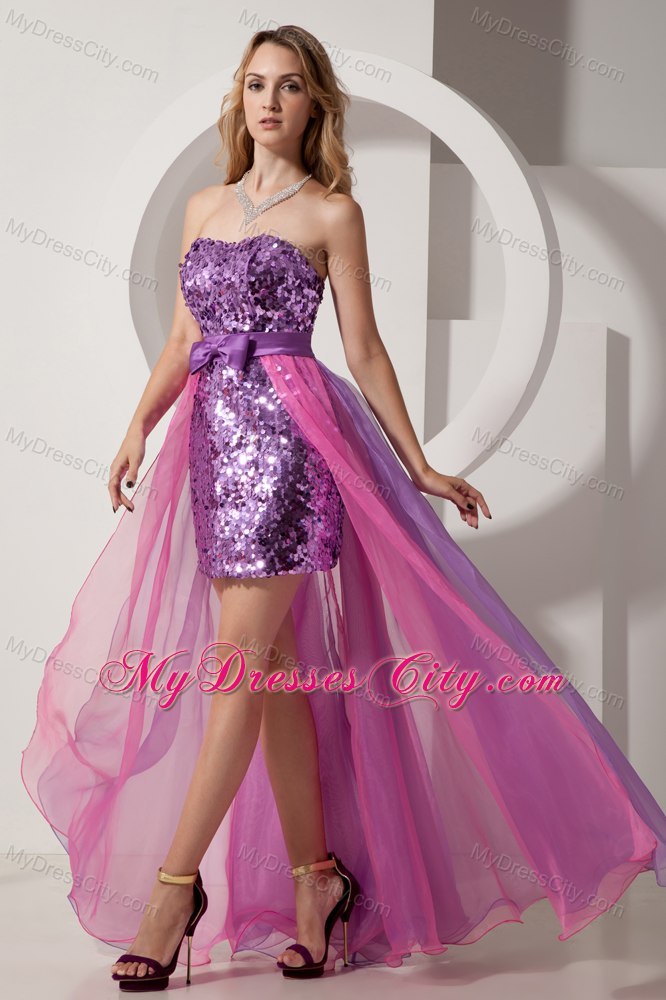 Multi-color Column Organza High-low Cocktail Dress with Sequins