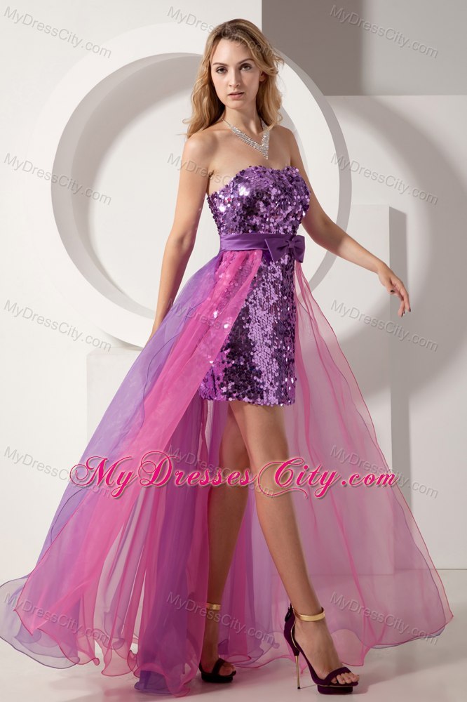 Multi-color Column Organza High-low Cocktail Dress with Sequins