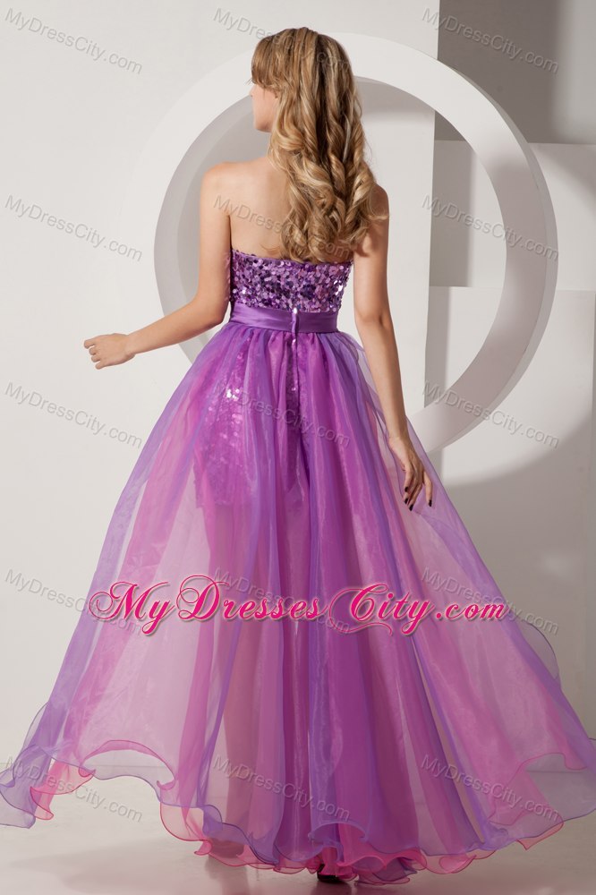 Multi-color Column Organza High-low Cocktail Dress with Sequins