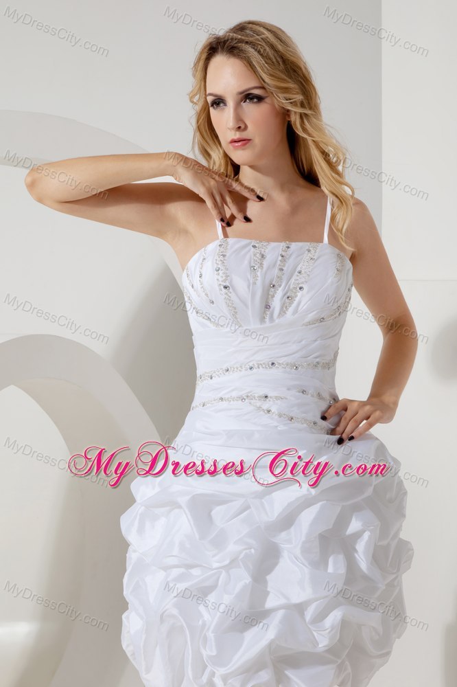 White A-line Straps Beading Short Prom Cocktail Dress With Pick-ups