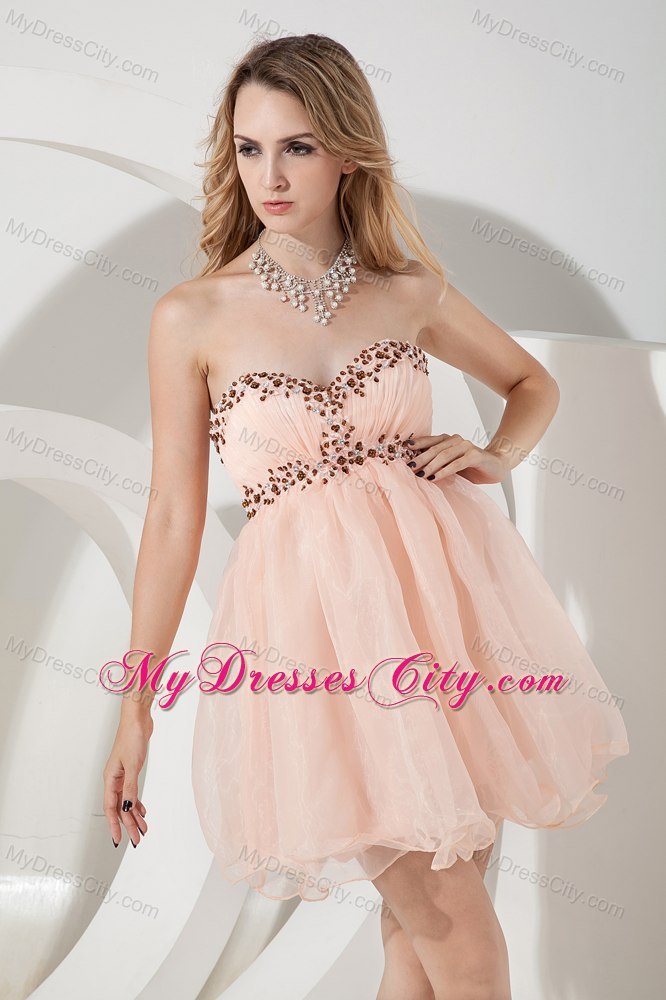 Baby Pink Sweetheart Beading Backless Organza Short Prom Dress