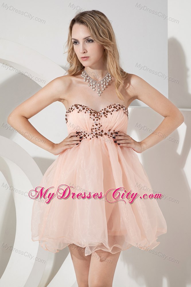 Baby Pink Sweetheart Beading Backless Organza Short Prom Dress