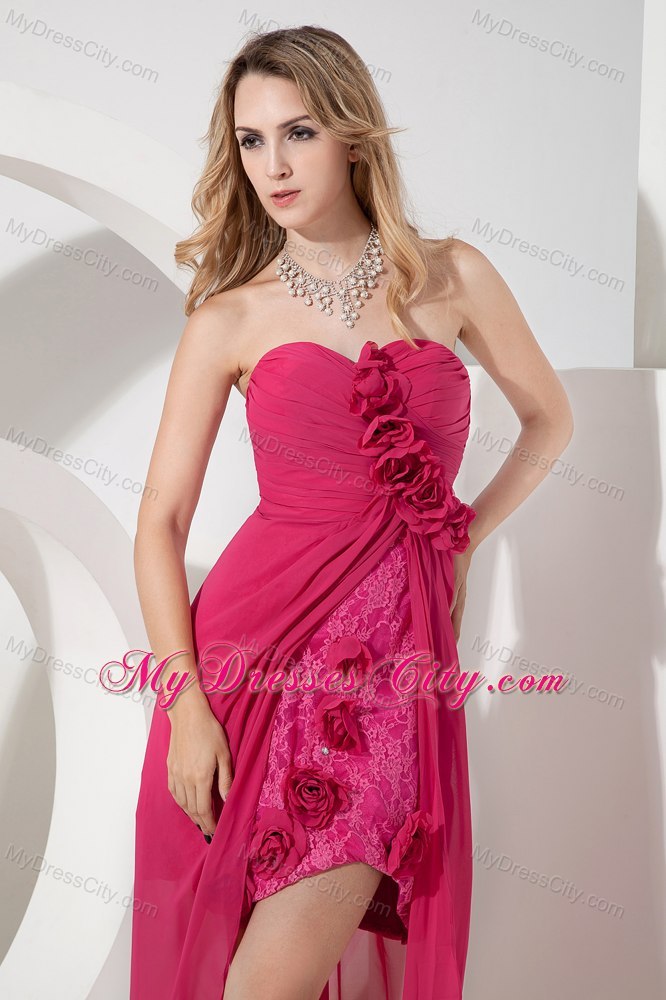 Hot Pink Sweetheart High-low Lace Cocktail Dress for Prom 2013