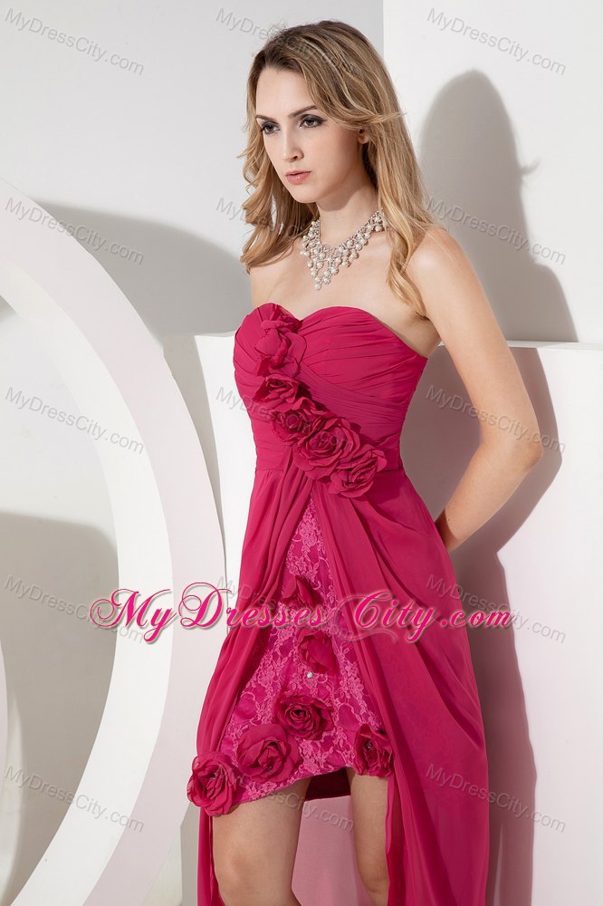 Hot Pink Sweetheart High-low Lace Cocktail Dress for Prom 2013