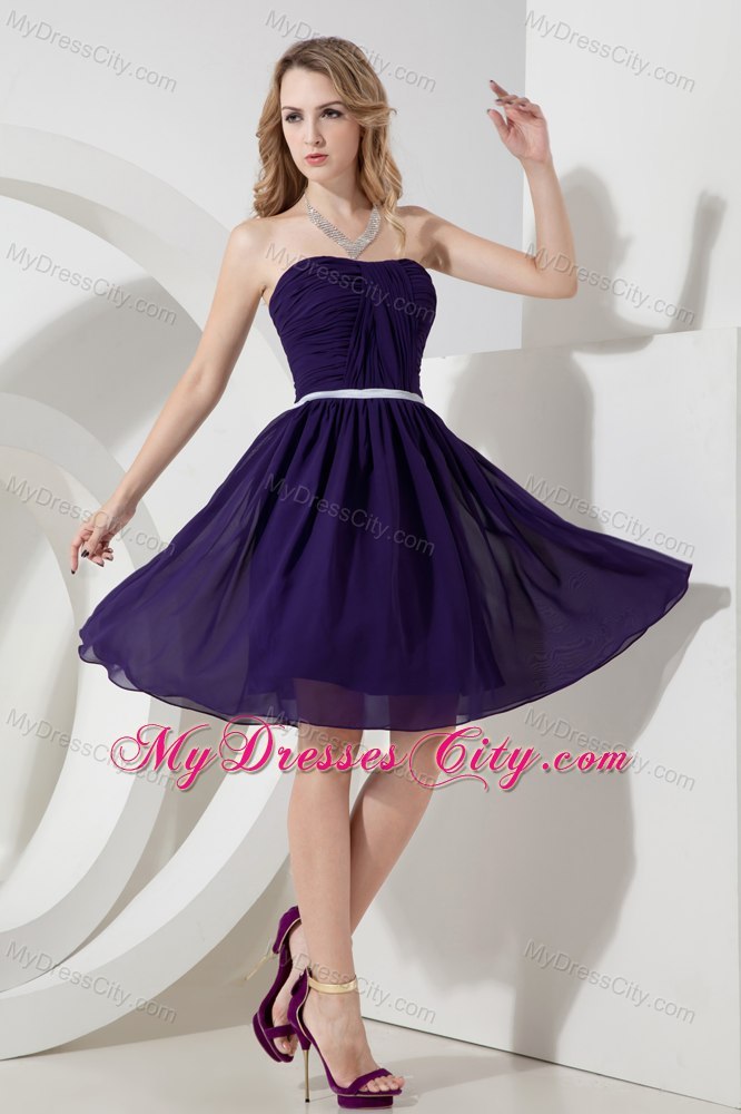 2013 Purple Strapless Ruches Short Semi-formal Dress with Chiffon