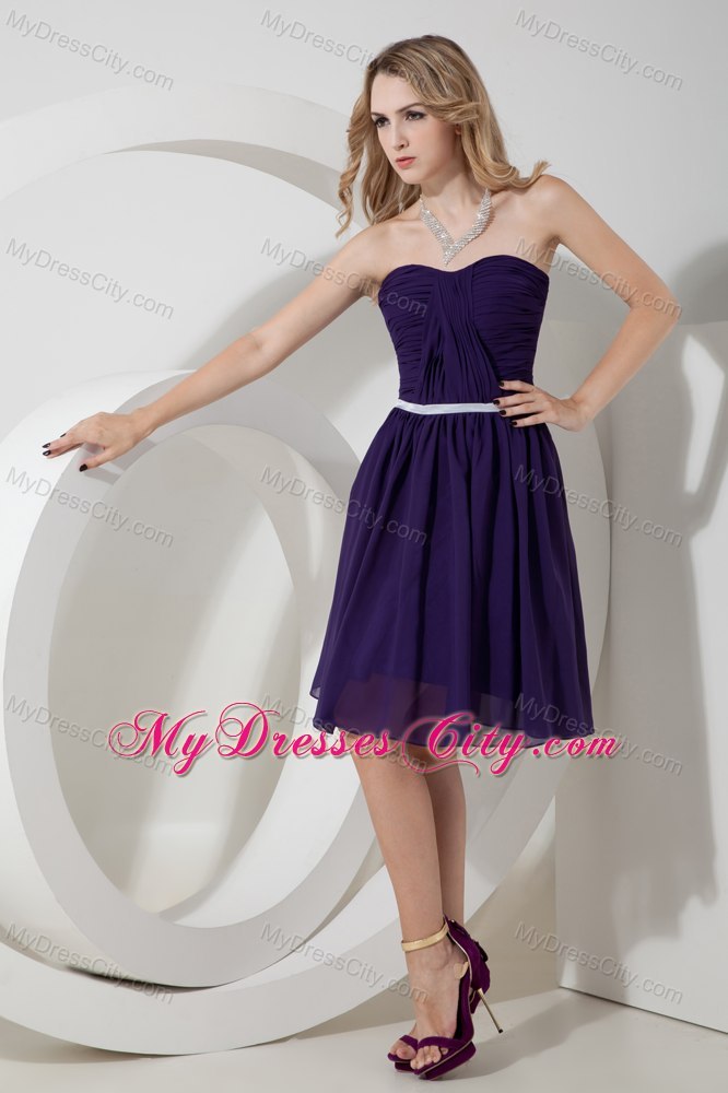 2013 Purple Strapless Ruches Short Semi-formal Dress with Chiffon