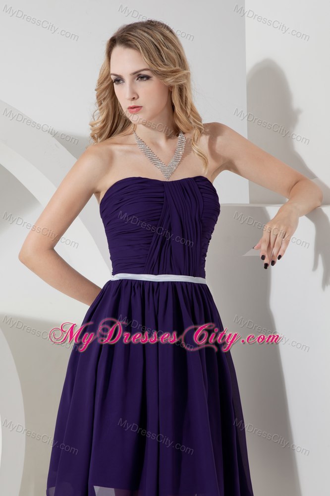 2013 Purple Strapless Ruches Short Semi-formal Dress with Chiffon