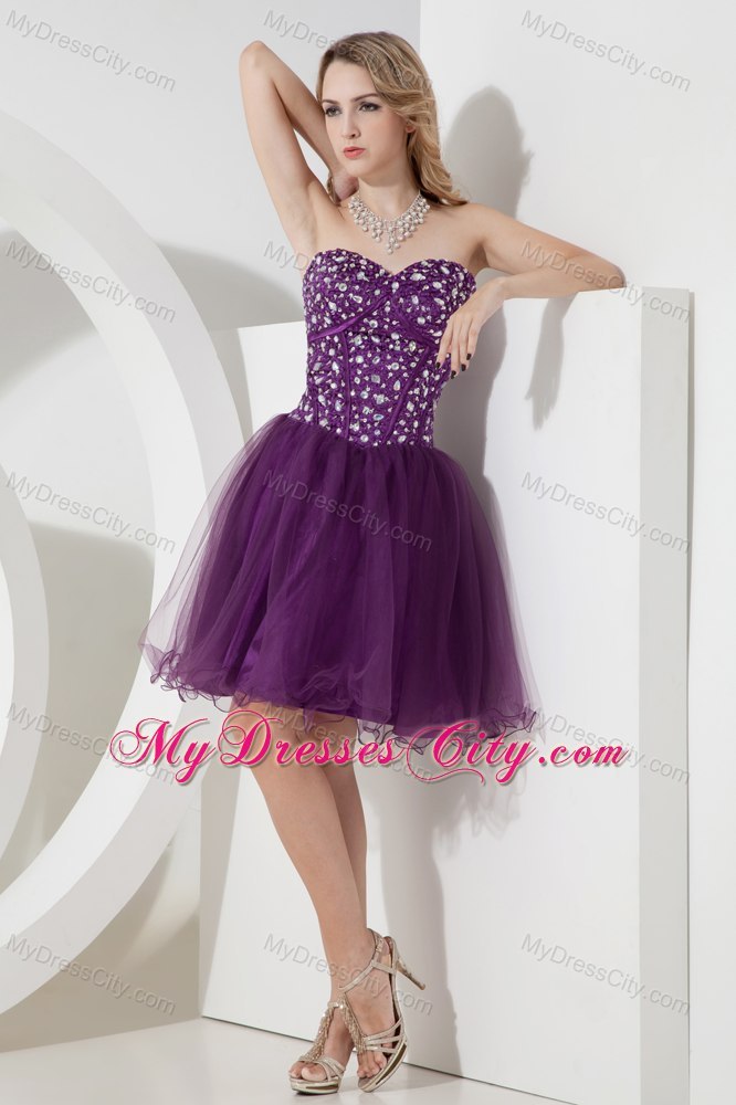 Purple A-line Sweetheart Beading Short Cocktail Dress with Organza