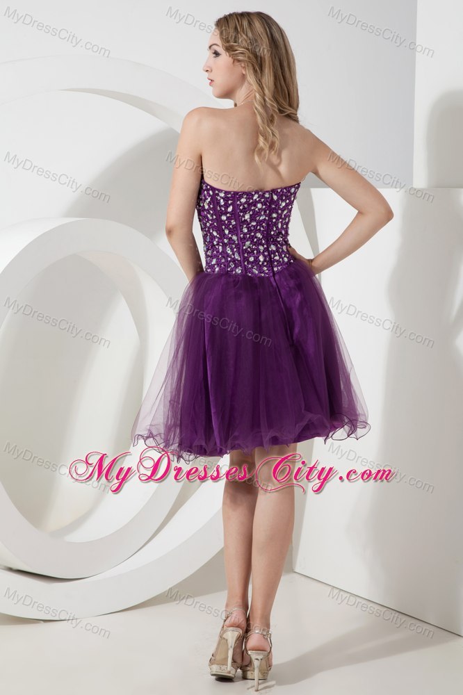 Purple A-line Sweetheart Beading Short Cocktail Dress with Organza