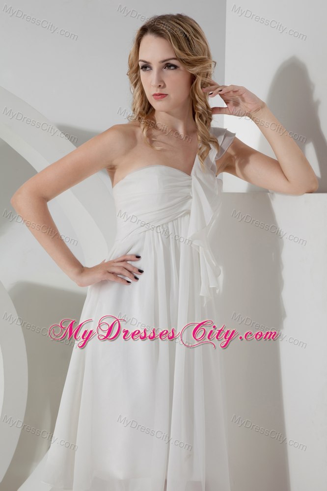 White Empire One Shoulder Short Prom Cocktail Dress with Chiffon