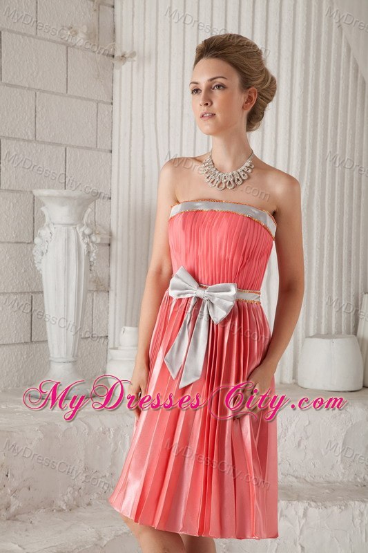 Watermelon Red Strapless Sash Pleat Homecoming Cocktail Dresses