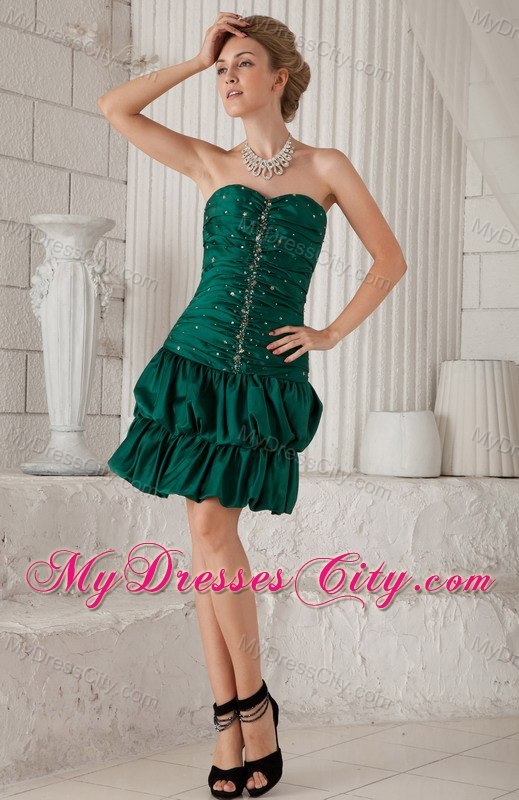 Green Sweetheart Pick-ups Prom Cocktail Dress with Ruches Beading