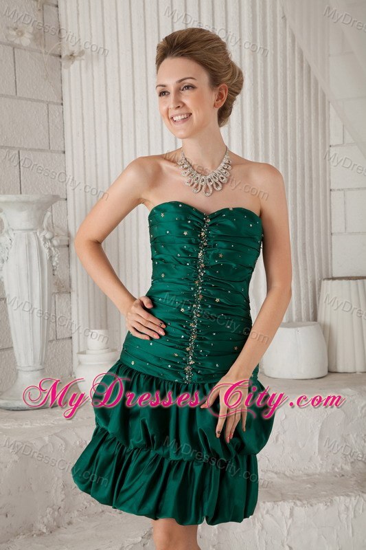 Green Sweetheart Pick-ups Prom Cocktail Dress with Ruches Beading