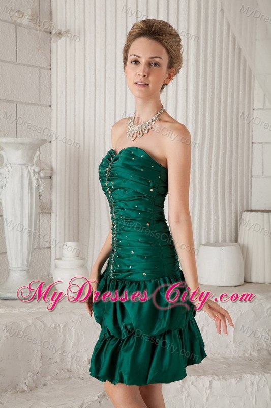 Green Sweetheart Pick-ups Prom Cocktail Dress with Ruches Beading