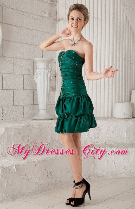 Green Sweetheart Pick-ups Prom Cocktail Dress with Ruches Beading