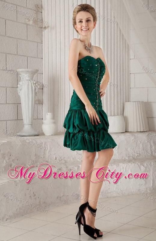 Green Sweetheart Pick-ups Prom Cocktail Dress with Ruches Beading