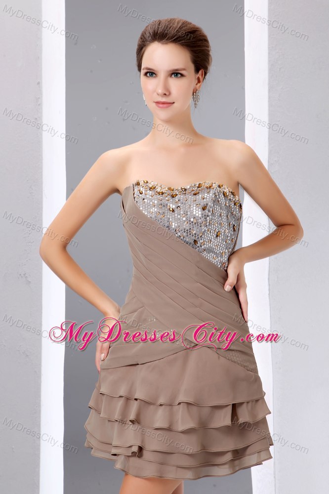 Elegant Brown Beading Cocktail Reception Dresses with Ruffled Layers