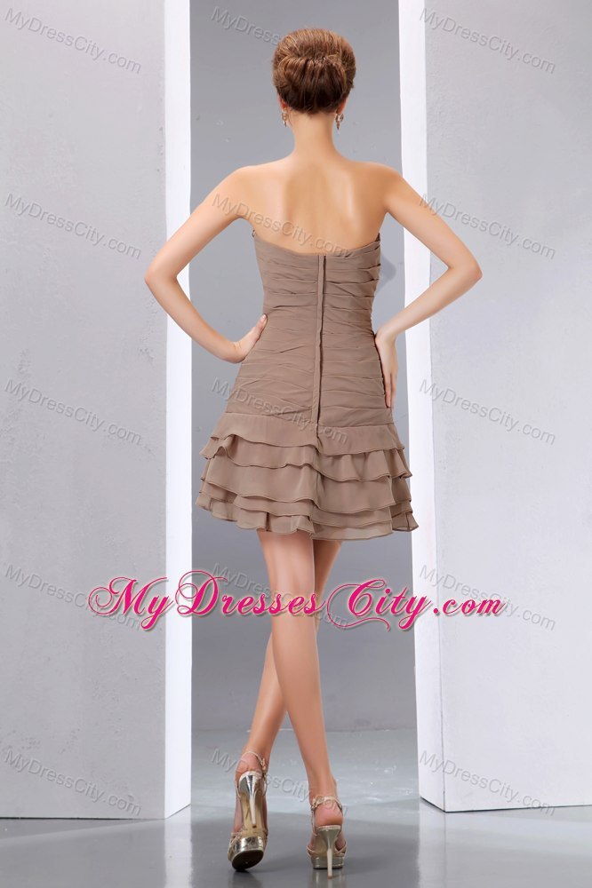 Elegant Brown Beading Cocktail Reception Dresses with Ruffled Layers